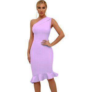 One Shoulder Bodycon Bandage Lilac Midi Dress [Used - Like New]